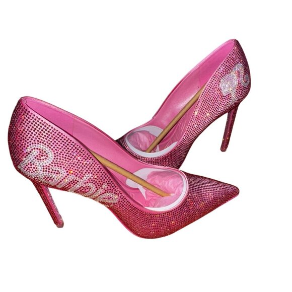 Barbie X Aldo Pink Crystal High Heel Pumps Size 9 Sexy Bling Doll Sparkle Shoes - Picture 1 of 14